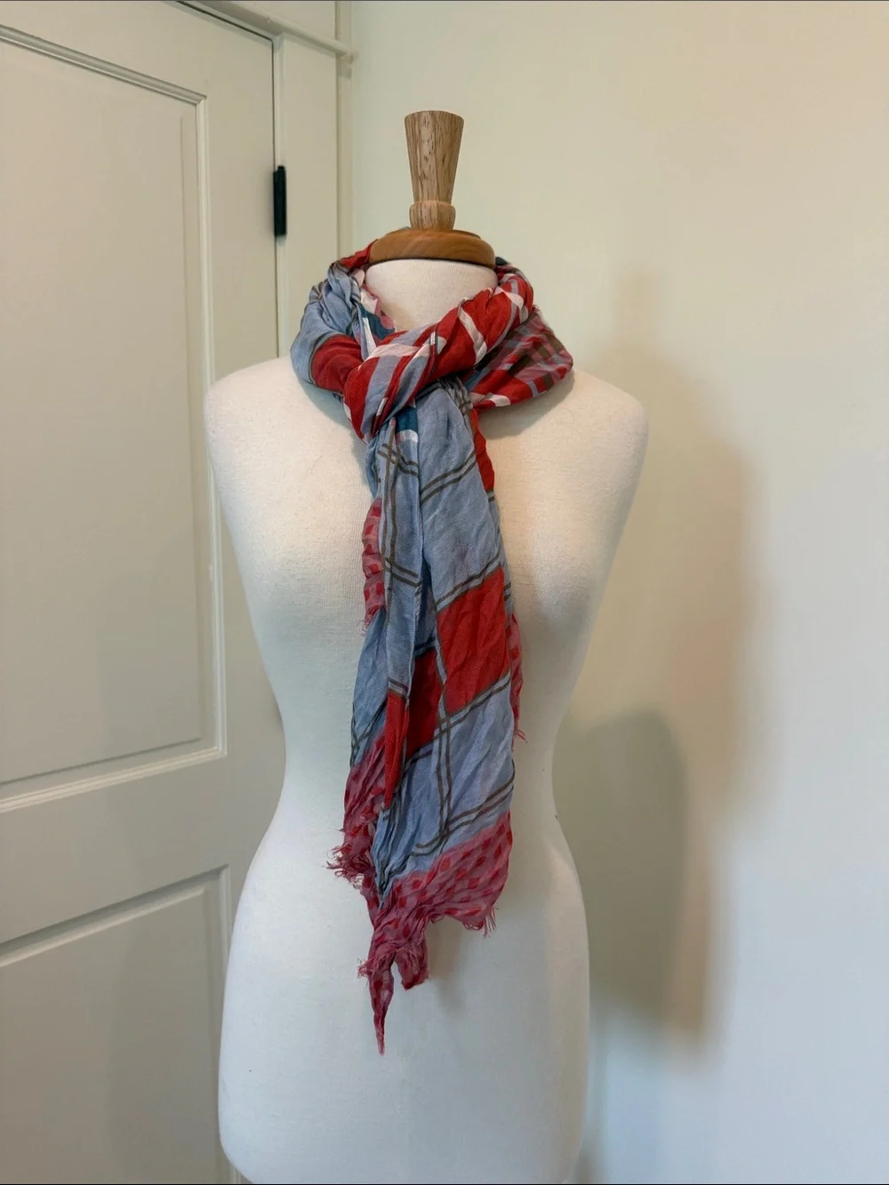 Lightweight Red & Blue Plaid Scarf